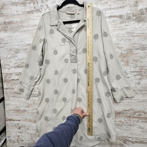 Soft Surroundings Womens M Tunic Dress Gray Feather Embroidered 100% Tencel - Picture 7 of 8